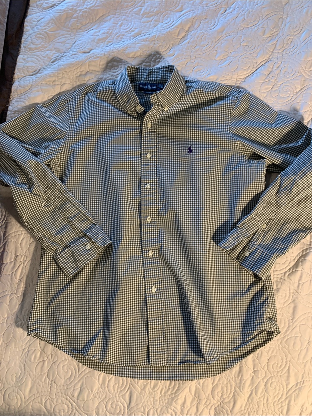 Ralph Lauren Green and White Micro-Check Button-Down Shirt size S